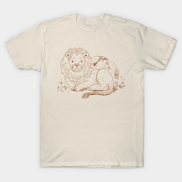 Lion Outline Art T-Shirt by Mako Design 